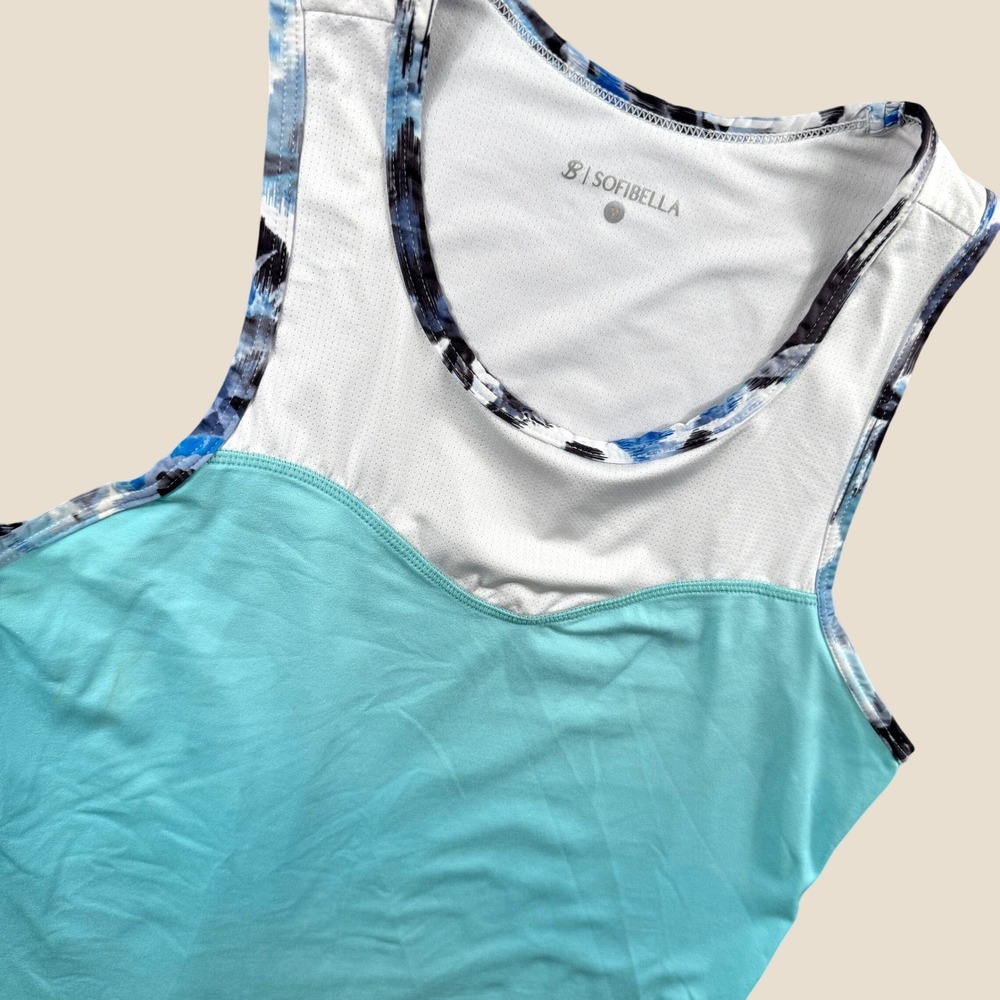 New Sofibella Tank Top Women M Turquoise Mesh Panel Active Tennis Golf Shirt